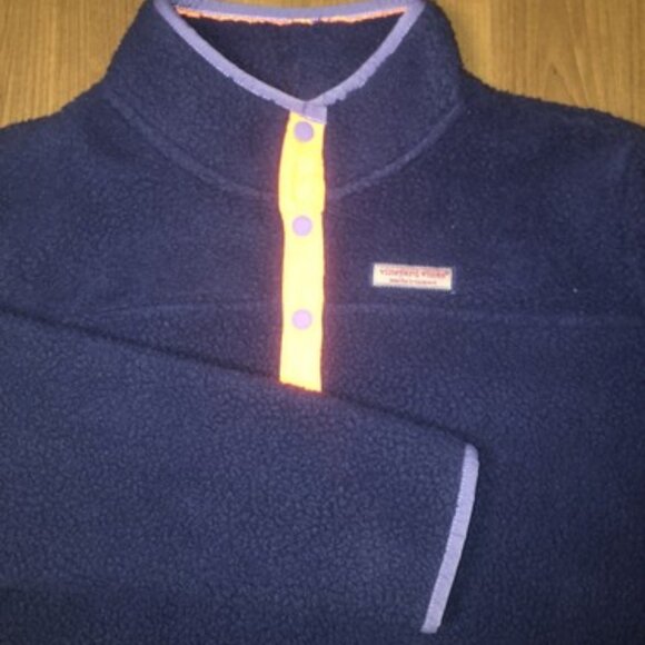 Vineyard Vines Martha’s Vineyard Blue 1/4 Snap Button Fleece Pullover XL 16 Girl - Picture 1 of 10